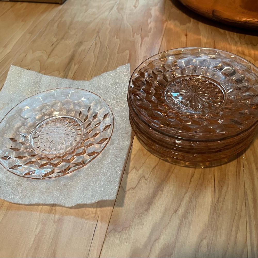 Pale Pink Vintage Glass Dessert Plates - Set of 8